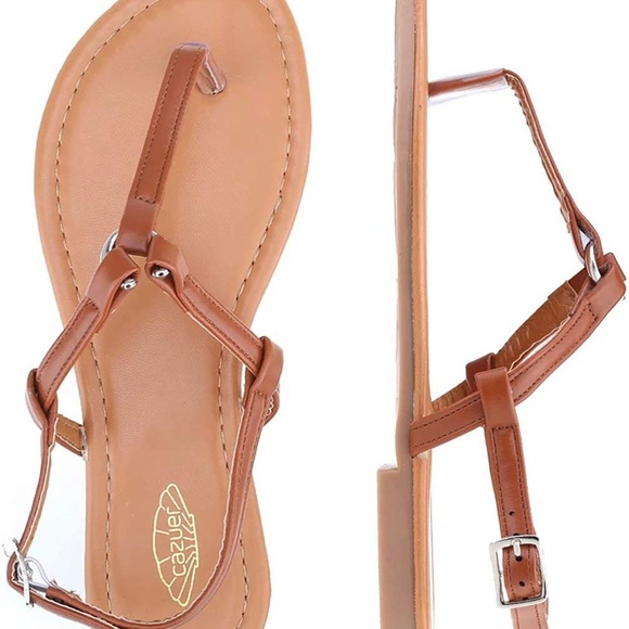 Cazuer Ring T-Strap Open Toe Bohemian Adjustable Ankle Buckle Thong Flip Flops - Picture 2 of 5